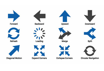 Creative Directional Movement Arrow Icons Vector Pack with Modern Expand and Collapse Symbols © Abddulah