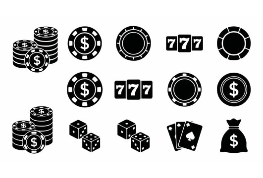 Casino Chips with Dollar Signs Silhouette Vector Set for Gambling and Betting Icons