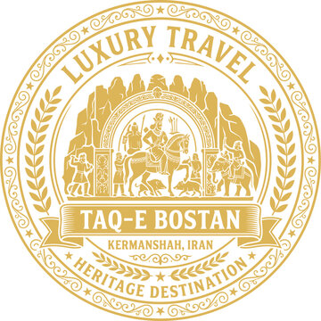 Taq-e Bostan ancient Iranian relief gold emblem vector illustration