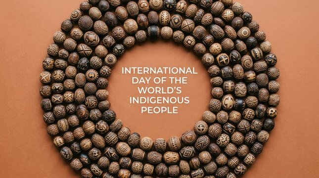 International day of the world's indigenous people decorative wooden beads in circular arrangement for cultural celebration