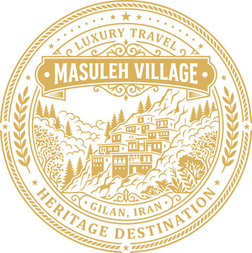 Luxury travel emblem of Masuleh village Gilan Iran vector illustration