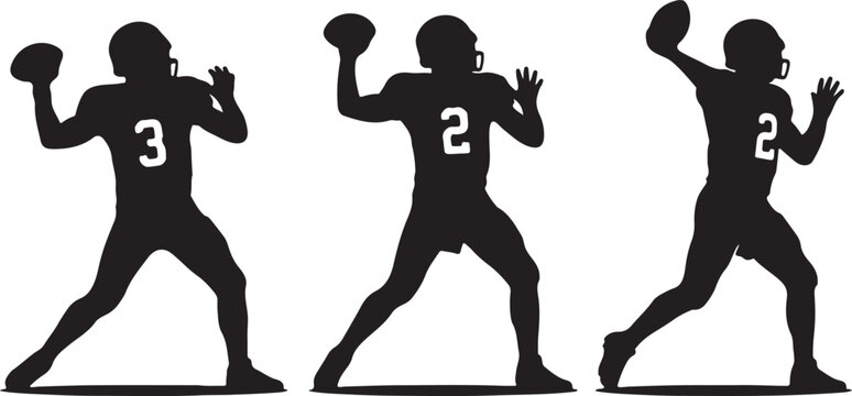 American football players silhouette series passing throwing and receiving