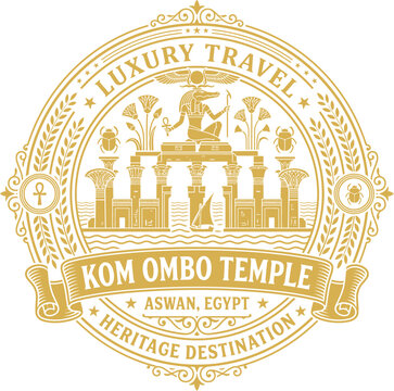 Kom Ombo Temple Egypt luxury travel golden emblem vector illustration