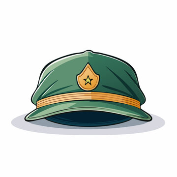 Green military cap with gold emblem and band