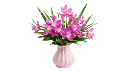 Fototapeta premium Pink Orchid Flower Arrangement in Pink Vase on Transparent Background