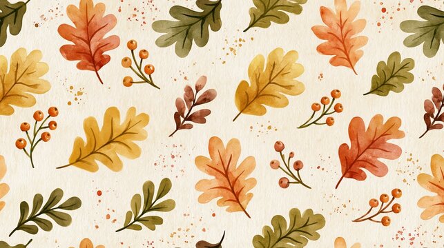 Autumn leaves seamless pattern, hand-painted watercolor design, fall foliage texture