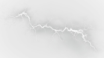 White lightning bolt striking down in a stormy sky with isolated on transparent background showing detailed branches and energy, light overlay, PNG © Liubov