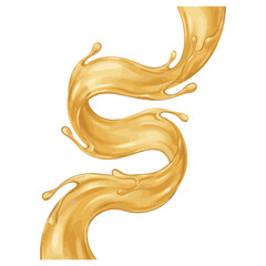 Fototapeta premium Golden Apple Juice Splash Flowing Like Liquid Ribbon in Glossy 3D Vector Style