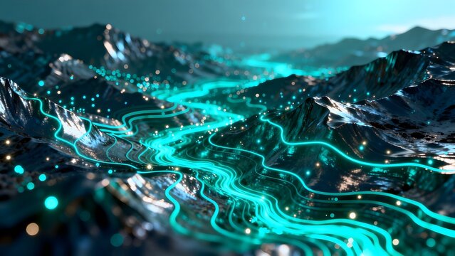 Abstract glowing mountain landscape