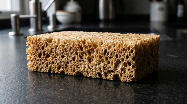 Museum grade photograph of a luxurious kitchen sponge with perfect balance of light and shadow