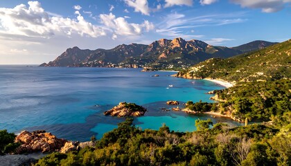Fototapeta premium Scenic coastal landscape with mountains sea.
