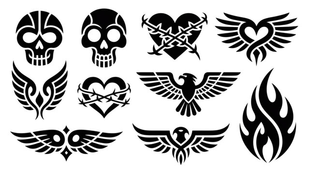 Set of eight black and white eagle owl bird of prey vector icons with different poses and styles Vector