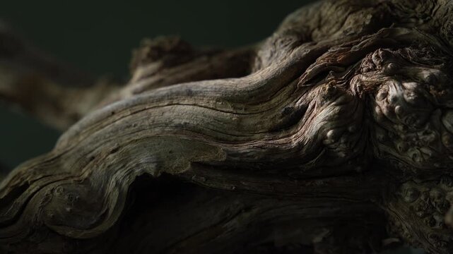 Cinematic light beam across twisted driftwood macro texture background