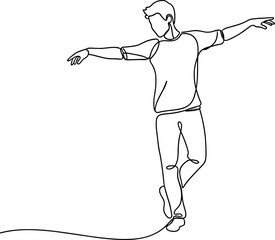 Man balancing on slackline, continuous line drawing, active lifestyle, focus, outdoor sport © Sugar