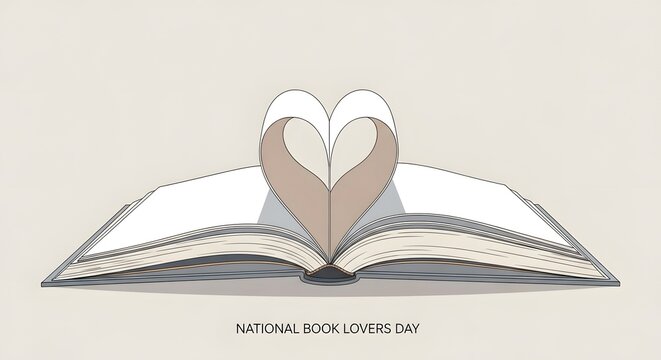 Vector illustration of an open book with pages folded into a heart shape for national book lovers day