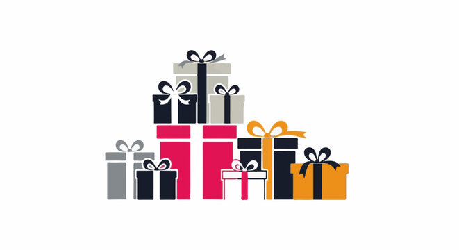 A stack of colorful gift boxes with bows, arranged in a festive cluster