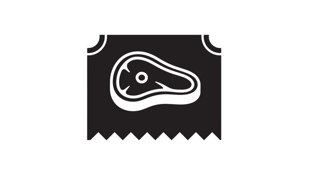 Meat icon on ticket banner with simple white outline and thick black background for butchery and food branding