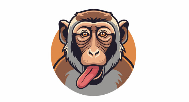 A stylized monkey with its tongue sticking out, rendered in a flat design with bold outlines