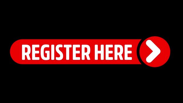 Animated 'REGISTER HERE' button with arrow dark background.