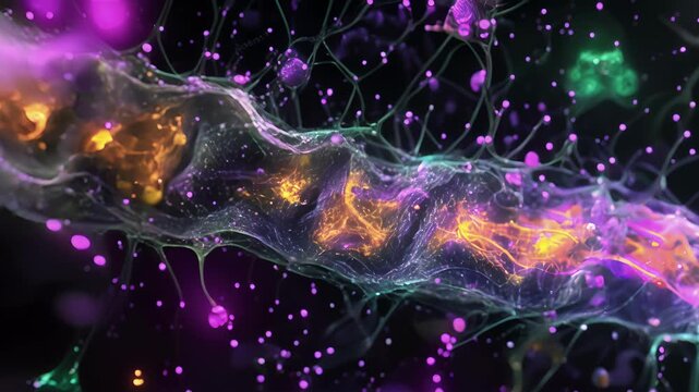Highresolution image of the synaptic cleft showing the delicate balance of excitatory and inhibitory neurotransmitters.