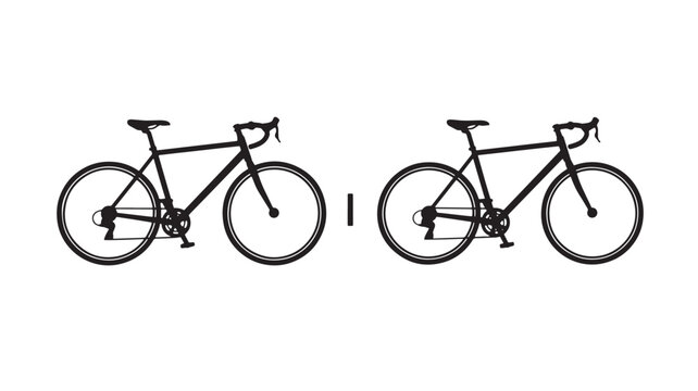 Bicycle silhouettes pair side-by-side in black vector style, two commuting bikes graphic for transportation icons