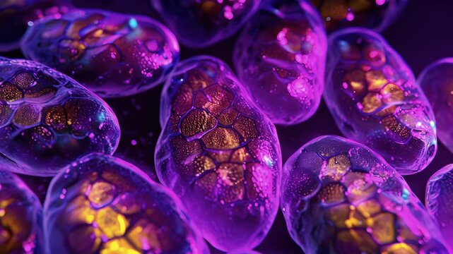 A highresolution image of thyroid cells displaying the presence of specialized organelles called colloid droplets markers for hormone production.