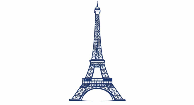 A stylized, dark blue outline sketch of the iconic Eiffel Tower, on a white background