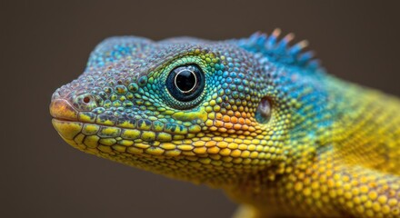 Fototapeta premium colorful lizard head close-up profile.