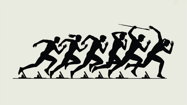 Evolution of human running styles in silhouette vector illustration