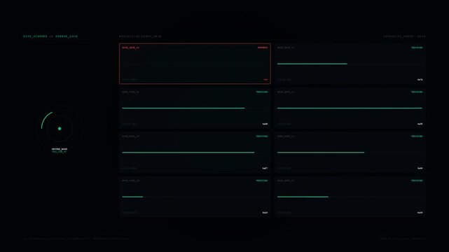 Neon, futuristic, user interface, dashboard, HUD, data visualization, infographic elements HD animation
