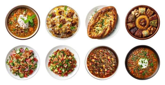 PNG Assorted flavorful Middle Eastern dishes on transparent background