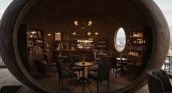 Cozy Restaurant Interior with Round Table.