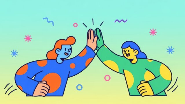 Two cartoon characters celebrating success with a high five.