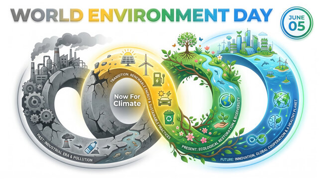 Environment day infographic showing the transition from industrial pollution to generated using ai