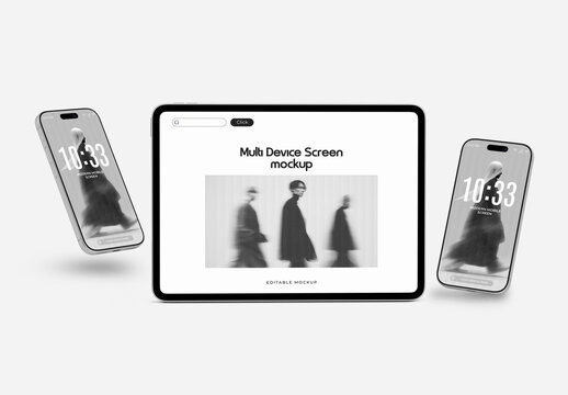 Multi Device Screen Mockup with Tablet and Two Smartphone