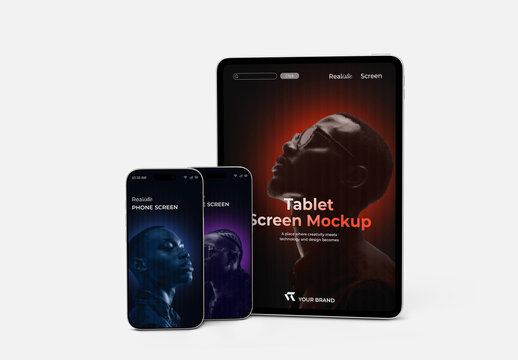 Modern Smartphone and Tablet Screen Mockup Templates on White Background
