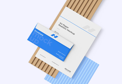 Realistic Stationery Mockup with Letterhead and Envelope