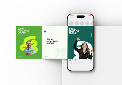 Instagram Carousel Post Mockup with Smartphone Display