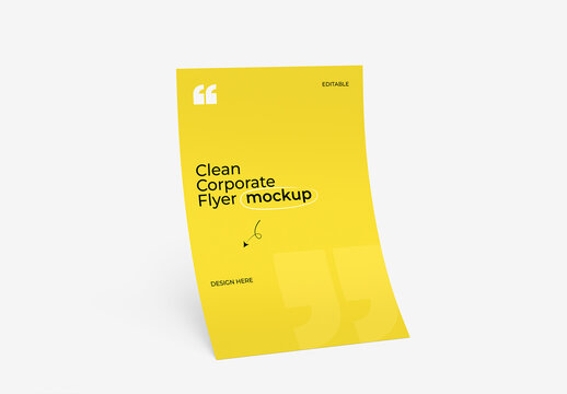Clean Corporate Flyer Mockup on Yellow Curved Paper Background