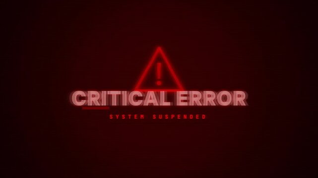 Critical Error Screen Animation with Red Glitch Effect and Digital Alert System Suspended Warning 4k video