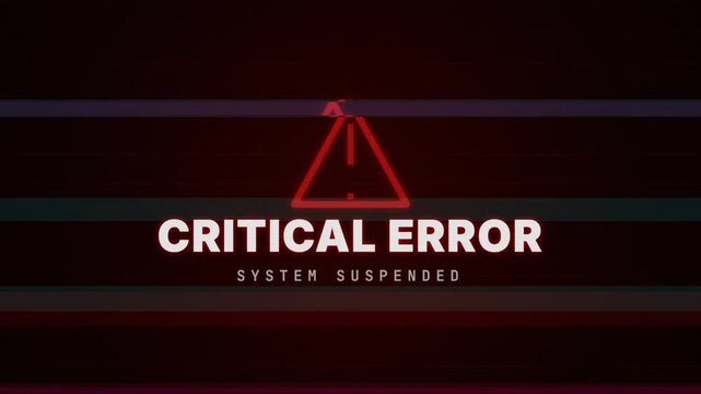 Critical Error Screen Animation with Glitch Effect and Digital Alert System Suspended Notification 4k video