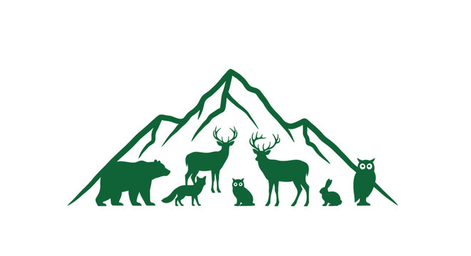 Green silhouettes of forest animals standing.