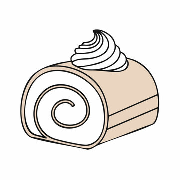 Illustration of a Swiss Roll cake with cream topping