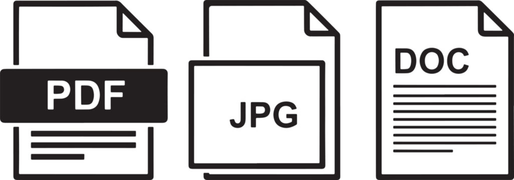 Digital File Format Type Symbols &ndash;  PDF JPG DOC Icons