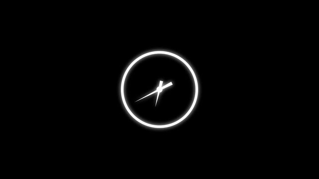 Minimalist glowing clock face animation, fast forward time concept, seamless loop able motion timer watch.