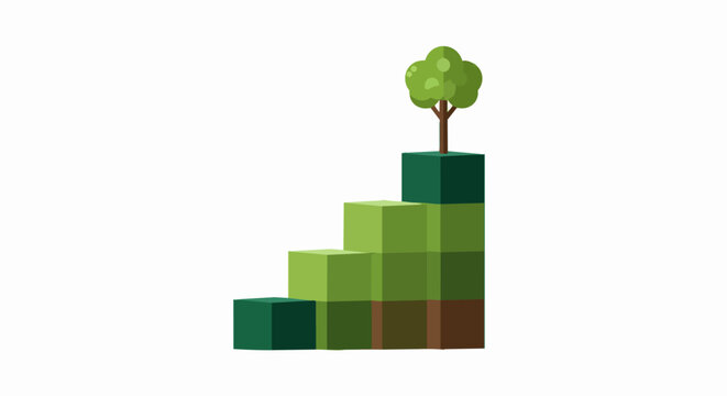 Sustainable Business Growth Concept with Green Tree Growing on Incremental Bar Chart Steps, Minimalist Vector Illustration for Eco-Friendly Success and ESG Development