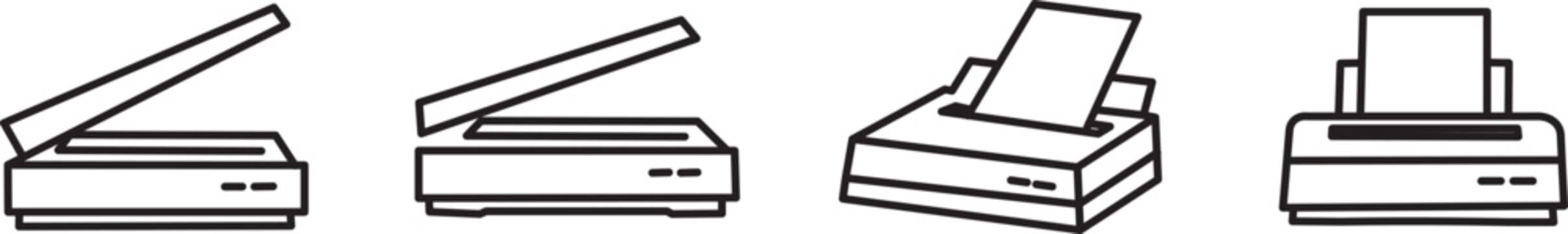 Set of line art icons representing scanners
