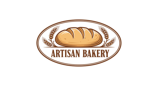 Artisan Bakery Logo with Bread and Wheat Stalks.