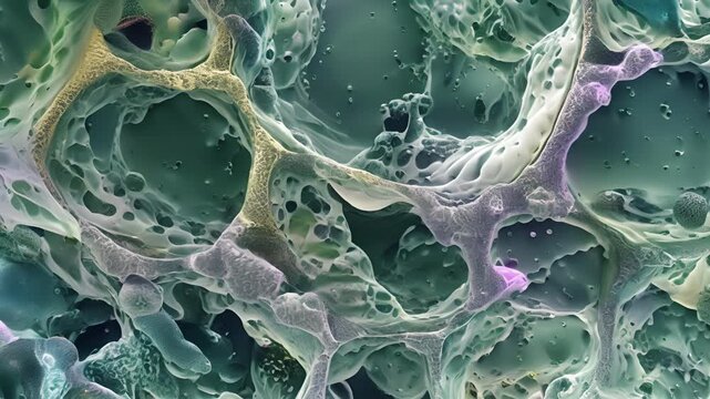 A microscopy image of a thyroid follicle showing the unique shape of thyroid cells resembling tiny sacs filled with hormoneproducing machinery.