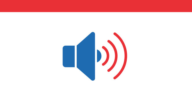 Blue speaker icon with sound waves.